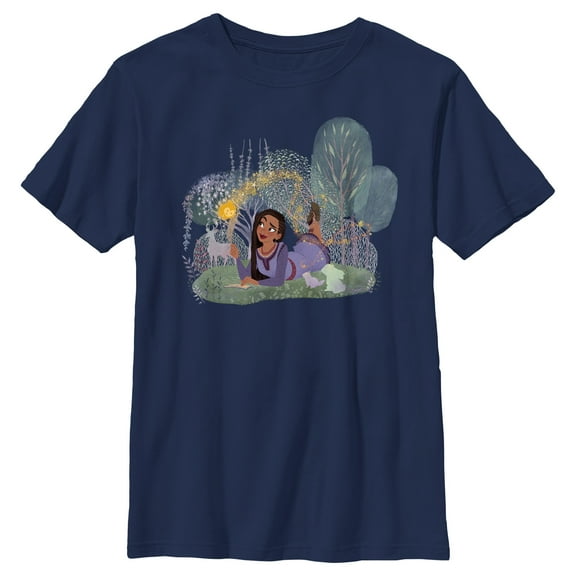 Boy's Disney Wish Asha Make a Disney Wish  T-Shirt - Navy Blue - Large