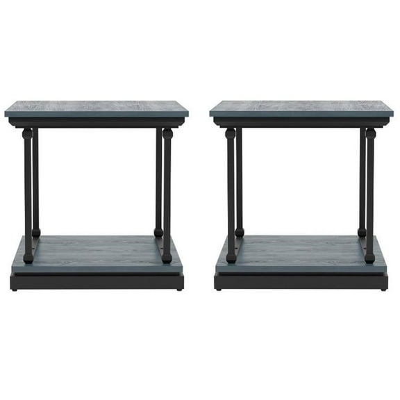 Home Square Drewden Transitional Wood End Table in Antique Blue - Set of 2