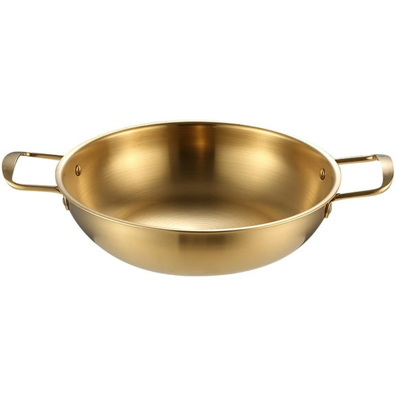 BallsFHK Stainless Steel Instant Noodle Pot, Single Person Small Hotpot, Golden Double Ear Flat Bottomed Dry Pot, Household Gas Seafood Soup Pot