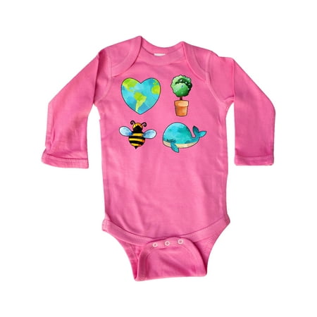 

Inktastic Earth Day Plant a Tree Save the Bees Save the Seas Love Your Mother Gift Baby Boy or Baby Girl Long Sleeve Bodysuit