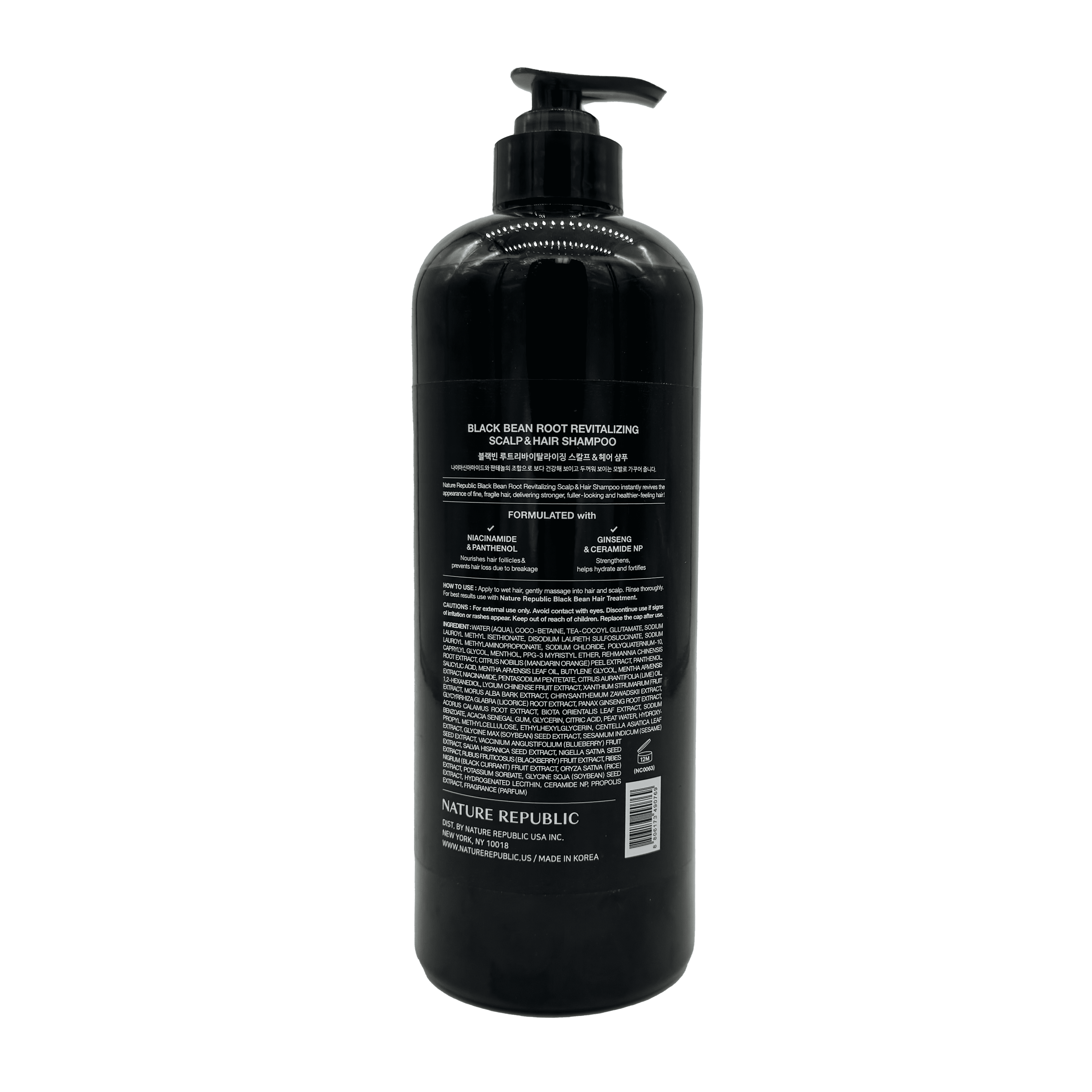 Nature Republic Black Bean Root Revitalizing Scalp & Hair Shampoo, 1,000ml / 33.8 fl.oz. Bulk Size | Effective for Thinning Hair and Increasing Volume, Hydration, Natural Gloss