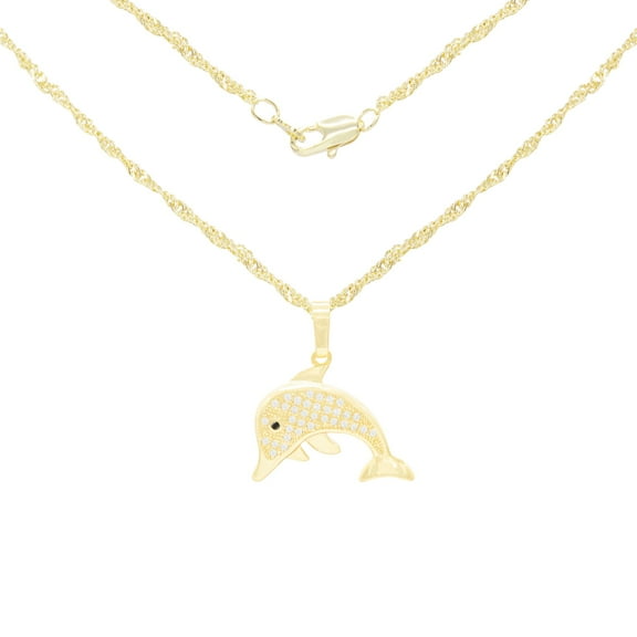 BEBERLINI Dolphin CZ Charm 14K Gold Filled Rope Chain Pendant Necklace Jewelry Women 18"
