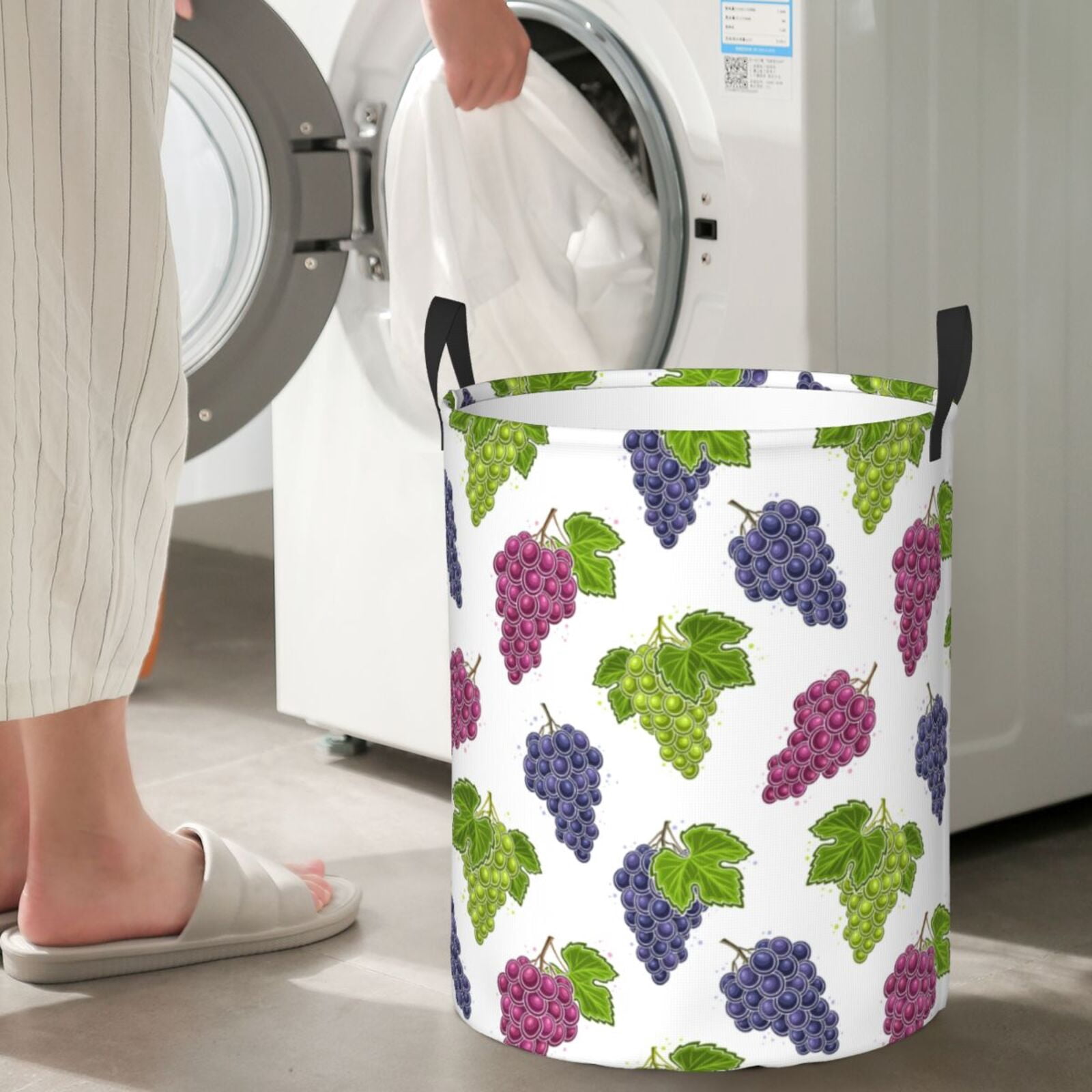 Large Laundry Basket with Handles - blue green purple Grape Kids Baby Dirty Clothes Laundry Hamper for Bedroom Aesthetic