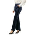 thumbnail image 4 of Allegra K Women's High Waist Velvet Bell Bottom Pants with Pockets, 4 of 6