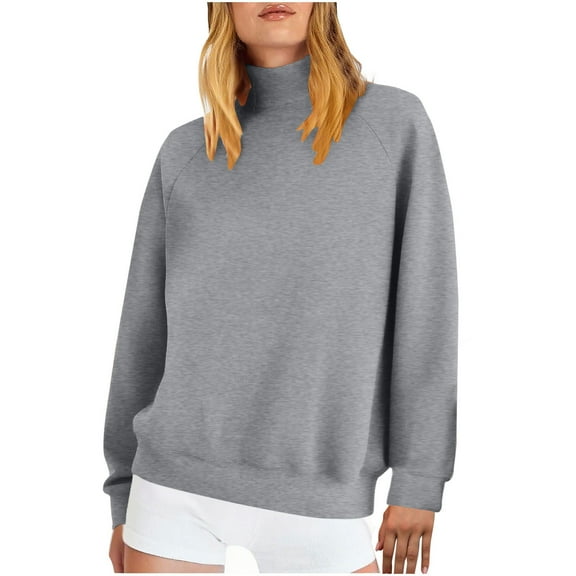 Fall Fashion Must Haves Womens Basic Long Sleeve Solid Color Pullover Sweatshirt Turtleneck Tops Casual Loose Fit Soft Comfortable Women Fall Clothes