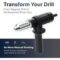 thumbnail image 2 of Professional Electric Rivet Gun Adapter Kit, Rivet Gun Adapter with Removable Plastic Handle, 4 Rivet Heads 2.4mm 3.2mm 4.0mm 4.8mm, Cordless Riveting Drill Tool Accessories (1 Set), 2 of 7