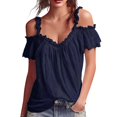 thumbnail image 2 of QGJZVUNL Womens Cold Shouler Going Out Tops Flowy Sleeve Tank Top Summer Outfits Casual V Neck T Shirts Size M, 2 of 6
