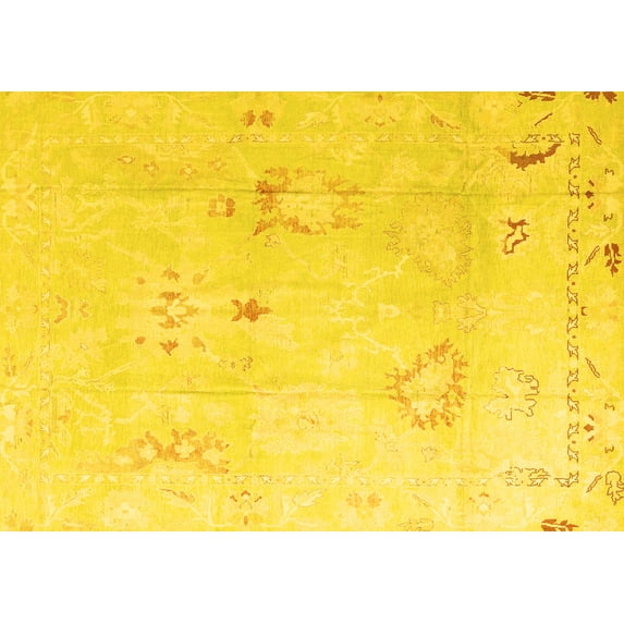 Ahgly Company Machine Washable Indoor Rectangle Oriental Yellow Traditional Area Rugs, 4' x 6'