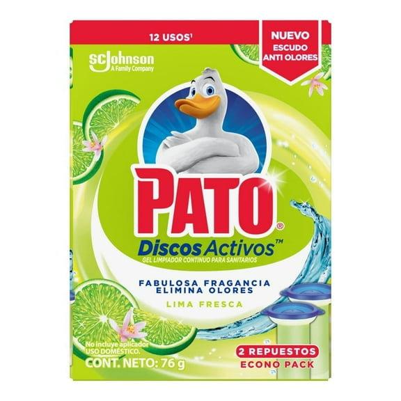 Discos Activos Gel Limpiador Continuo para Sanitarios Pato Lima Fresca 2 Repuestos de 72 ml