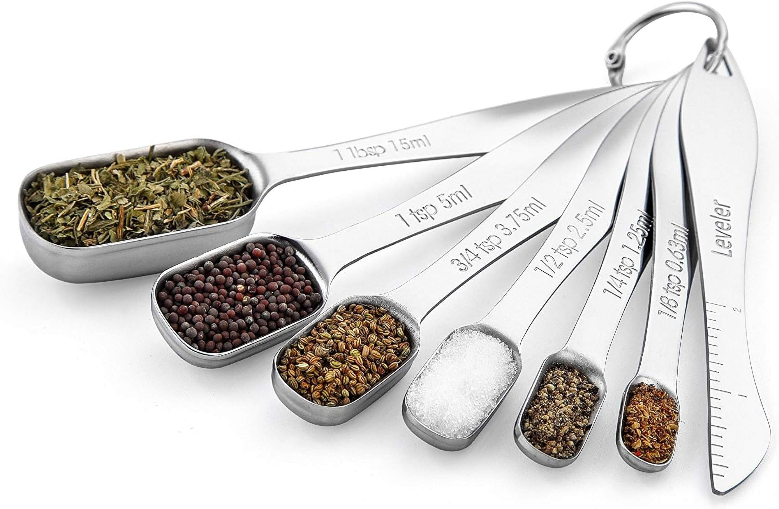Zulay Heavy Duty Stainless Steel Measuring Spoons with Easy to Read, Slim  Design for Narrow Spice Jars, 6 Piece Measuring Spoons with Etched Markings