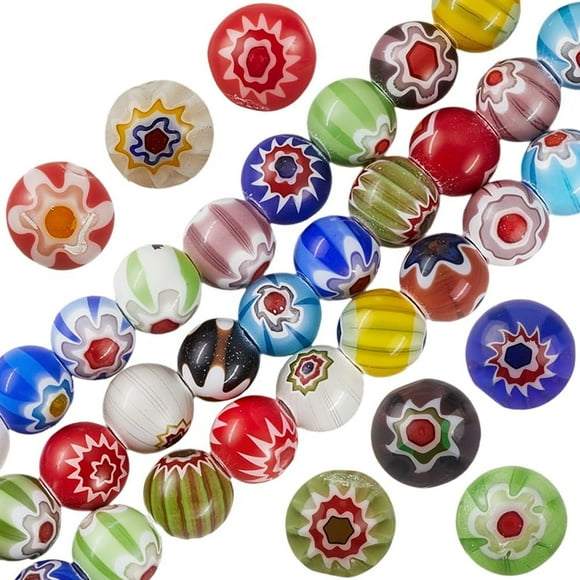 1 Box 3 Strands 6MM Handmade Lampwork Glass Millefiori Beads with Holes Colorful Assorted Round Flower Pattern Loose Spacer Charms Bead for Jewelry Making Necklaces Earring DIY Craft Supply