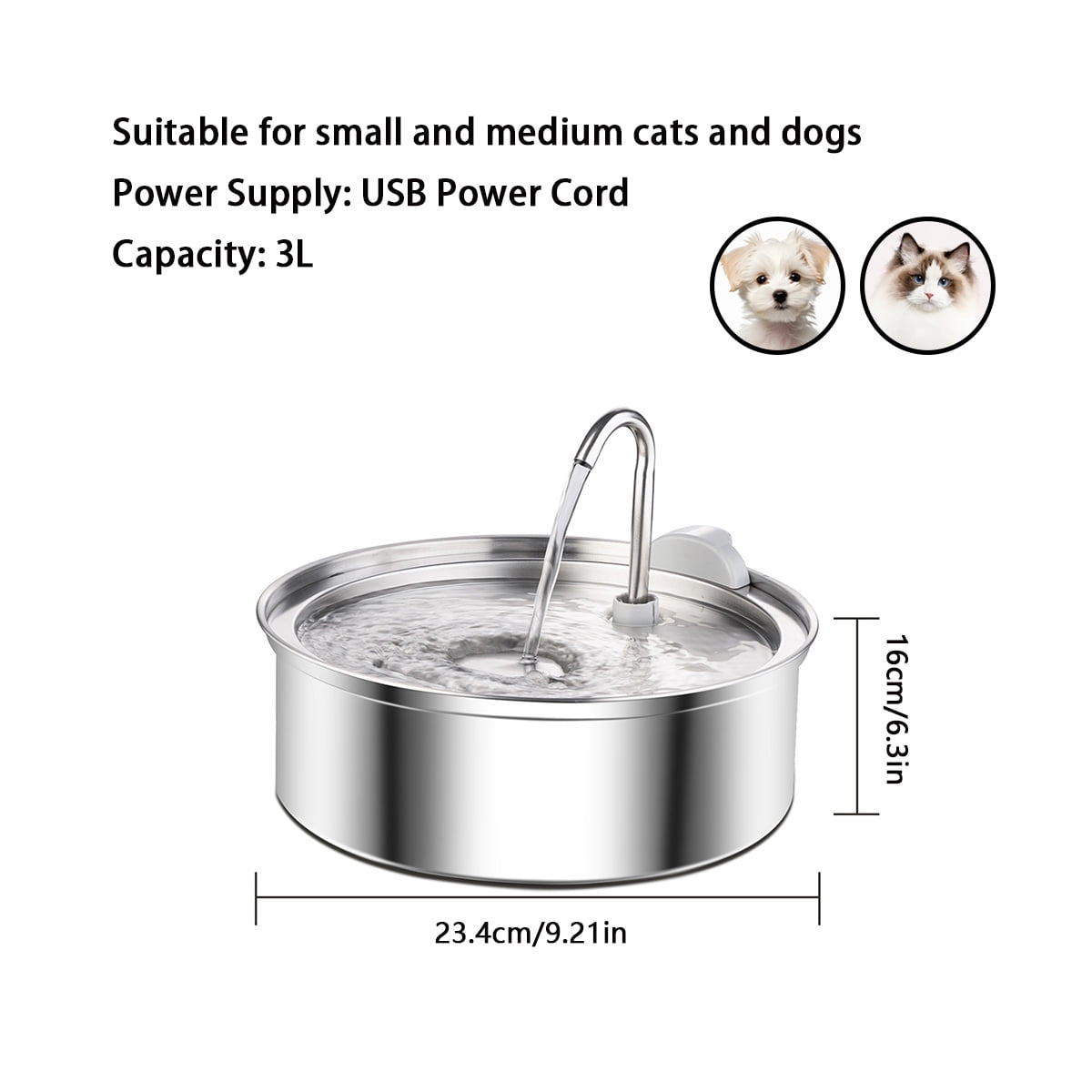 Petavista 3L/105oz Automatic Cat Water Fountain with Slient Pump Pet Water Fountain for Cat Puppy