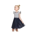 thumbnail image 4 of Girls Dress Blue Striped Crewneck Short Ruffle Sleeve Tulle Casual Cotton 8 Years, 4 of 7