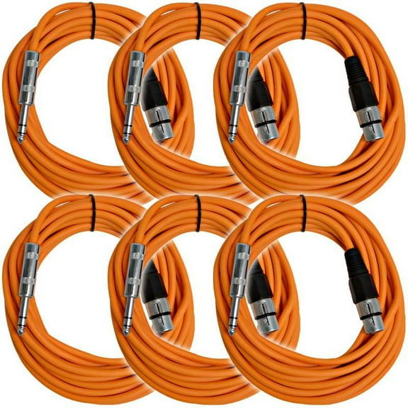 Seismic Audio  - 6 Pack of Orange 25 Ft XLR Female to 1/4" TRS Patch Cables Orange - SATRXL-F25Orange-6Pack
