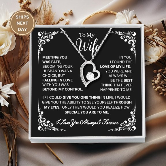 To My Wife Necklace From Husband With Heartfelt Message. Romantic Valentine's Day, Birthday, Christmas, Anniversary Gifts Ideas For Soulmate, Her.