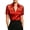 Red(Women Tops), variant on Womens Satin Short Sleeve Blouse, Sheer Mesh Panel Button Down Shirt, Elegant Business Top