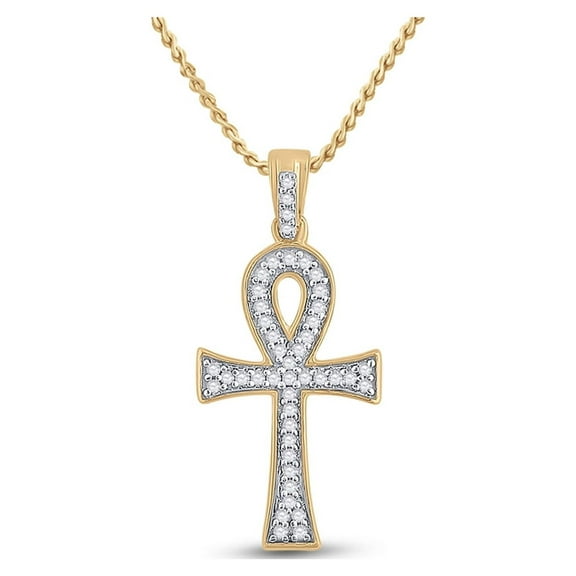 10kt Yellow Gold Mens Round Diamond Ankh Cross Charm Pendant 1/5 Cttw