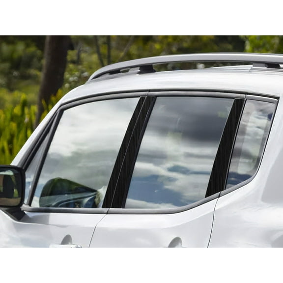 Rvinyl Pillar Post Window Trim Compatible with Jeep Renegade 2015-2021 - Aluminum (Brushed Black)