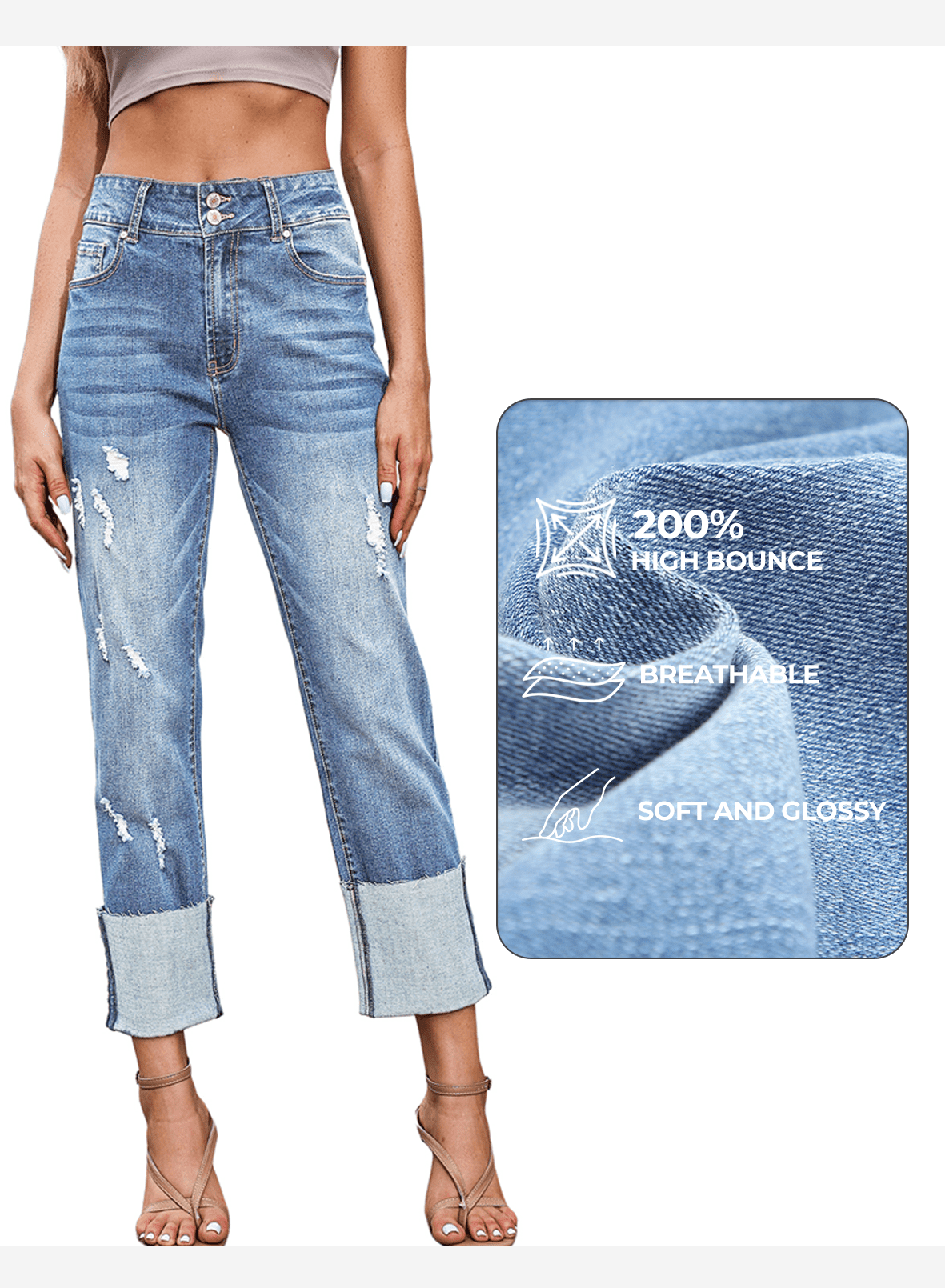 ◆BADBLOOD◆ 0093 Wide Denim Jeans Blitz w-dnm22-013 Blibea Women's High Waisted Wide Leg Cuffed Straight Leg