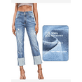 thumbnail image 5 of DOKOTOO Women Straight Leg Jeans Cuffed High Waisted Boyfriend Jean Denim Distressed Pants Sky Blue Size 18, 5 of 9
