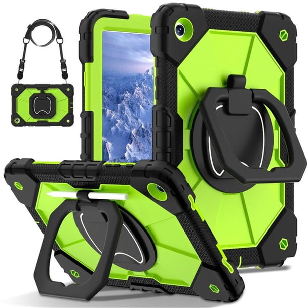 Funda Resistente a Golpes para Samsung Galaxy Tab A11, Funda Protectora de Silicona + Capa de PC con Rotación de 360°, Asa Cuadrada y Soporte con Correa para el Hombro, Amarillo, para Galaxy Tab A11