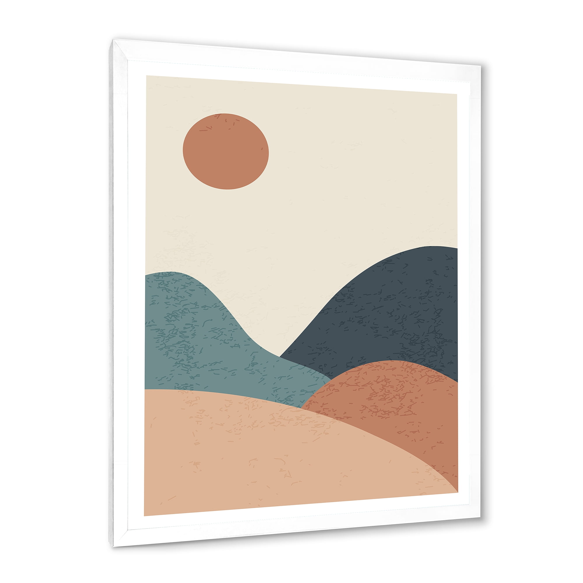 Designart 'Minimalist Vintage Landscape With Lake At Sunset' Modern Framed Art Print
