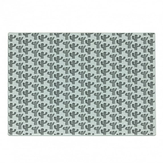 Black and White Cutting Board, Repetitive Pattern of Outline Exotic Cactus Plants Image, Decorative Tempered Glass Cutting and Serving Board, in 3 Sizes, by Ambesonne