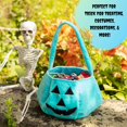 thumbnail image 2 of SCS Direct Halloween Teal Halloween Pumpkin Fabric Trick or Treat Tote- Soft Canvas Candy Bag 8" x 8" Kids Light Blue Allergy Friendly Awareness, 2 of 5