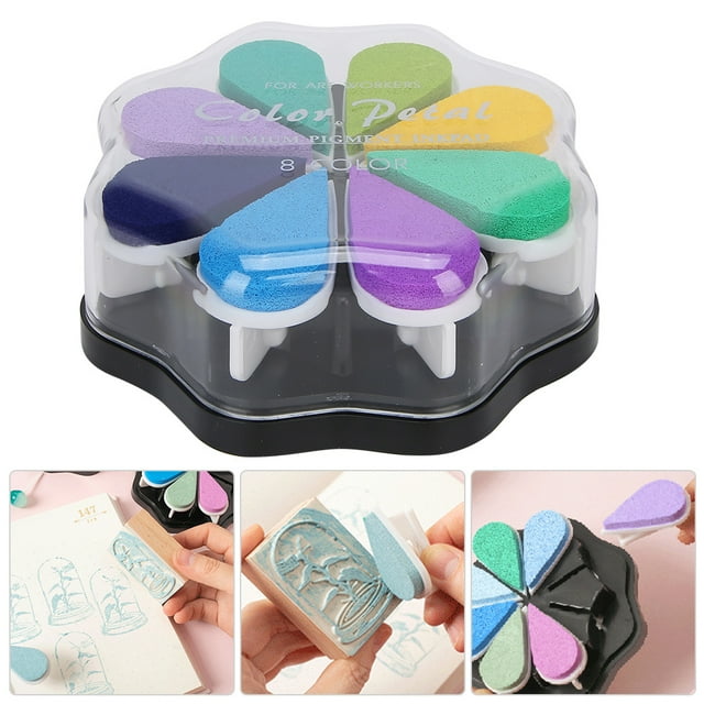 8 Color Petal Shape Ink Pad, DIY Painting Accessory with Slow Drying Pigment Ink, for Coloring Scrapbooking Clay Wood