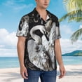 thumbnail image 3 of Bingfone Men's Short Sleeve Button Down Shirts Hawaiian Elegant Swans Black Background Printed Beach Shirt, 3 of 7