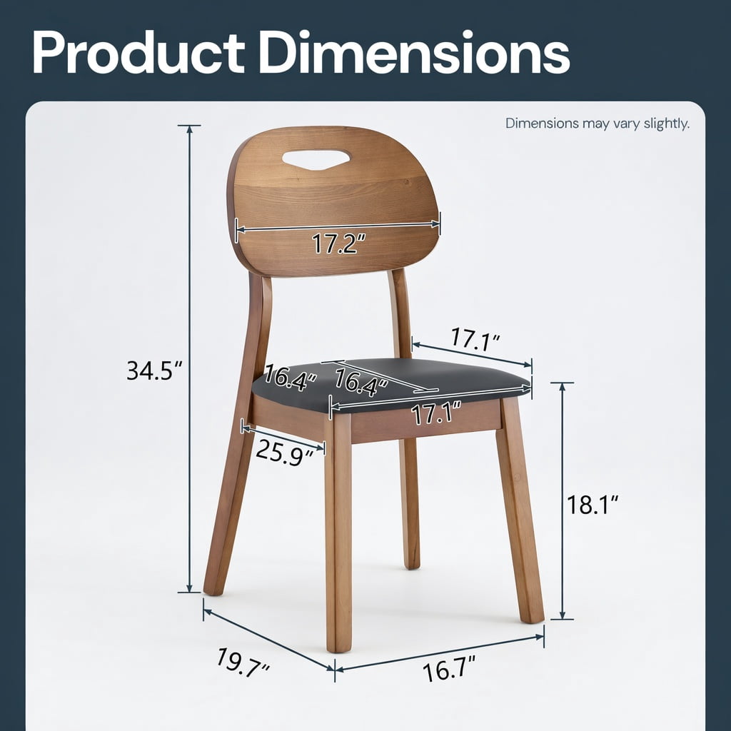 Hommoo 2-Pack Solid Wood Dining Chairs with PU Cushions, Ergonomic Hollow-Back Design, Scratch-Resistant Finish, Ideal for Dining Room, Home Office & Cafe, Black & Walnut
