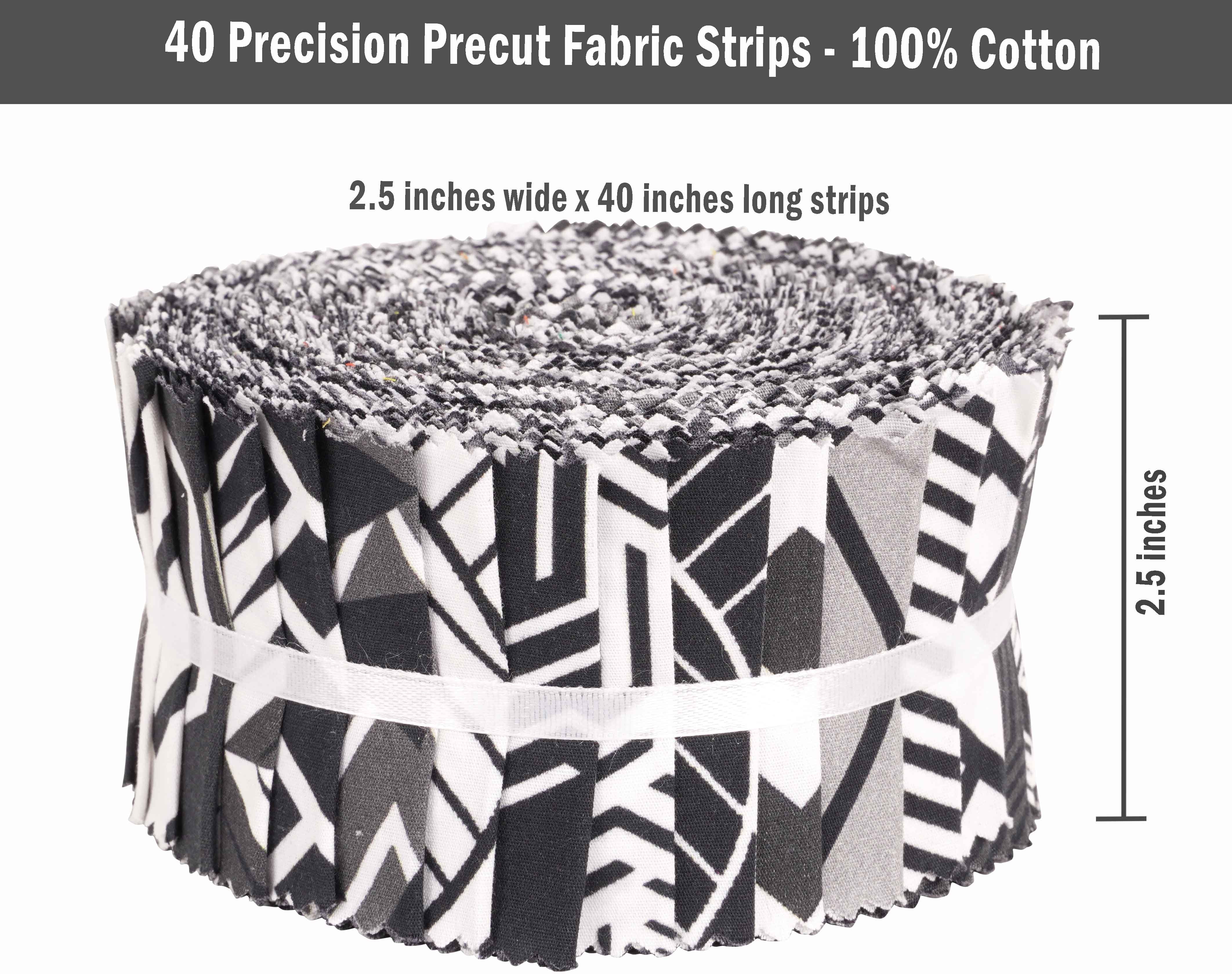 Soimoi 40Pcs Geometric Print Cotton Precut Fabrics For Quilting Craft Strips 2.5 inches Jelly Roll - White & Black