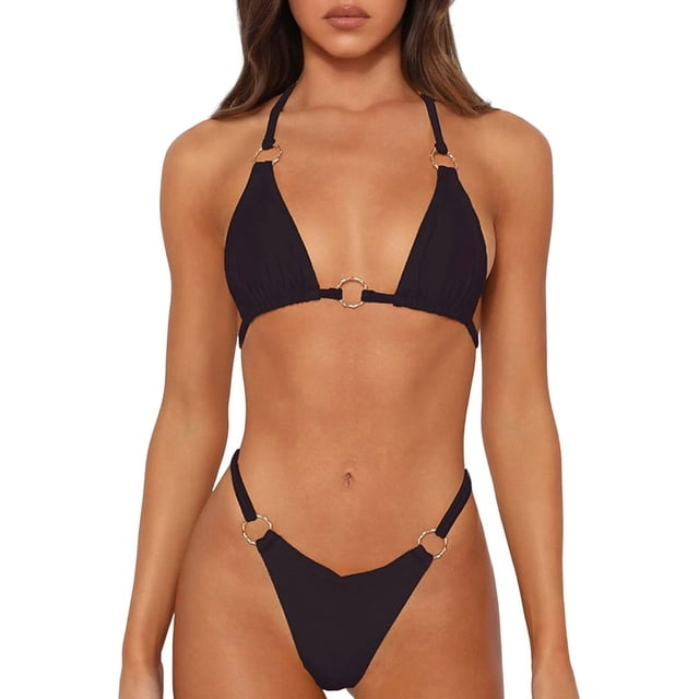MIKETAI Bikinis sexy para mujer 2 piezas Bikini correa de espagueti trajes de baño de color sólido traje de baño triángulo traje de baño