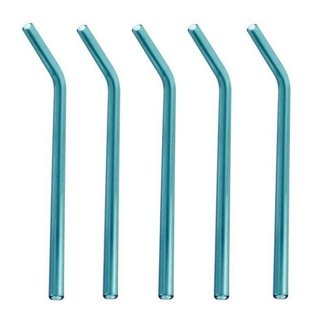Pailles en Verre Réutilisables 5 Pcs Pailles en Verre Courbées pour Smoothies Milkshakes Jus Bleu