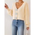 thumbnail image 5 of Chic 3D Flower Crop Cardigan Sweaters for Female Fall Loose Open Front Long Sleeve Knitted Cozy Outerwear Apricot S, 5 of 9
