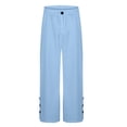 thumbnail image 4 of Puntoco Pantalones casuales largos para hombre Pantalones casuales de moda para hombre con botones de color sólido, cintura elástica, pierna recta con cuerno, largos, 4 of 5