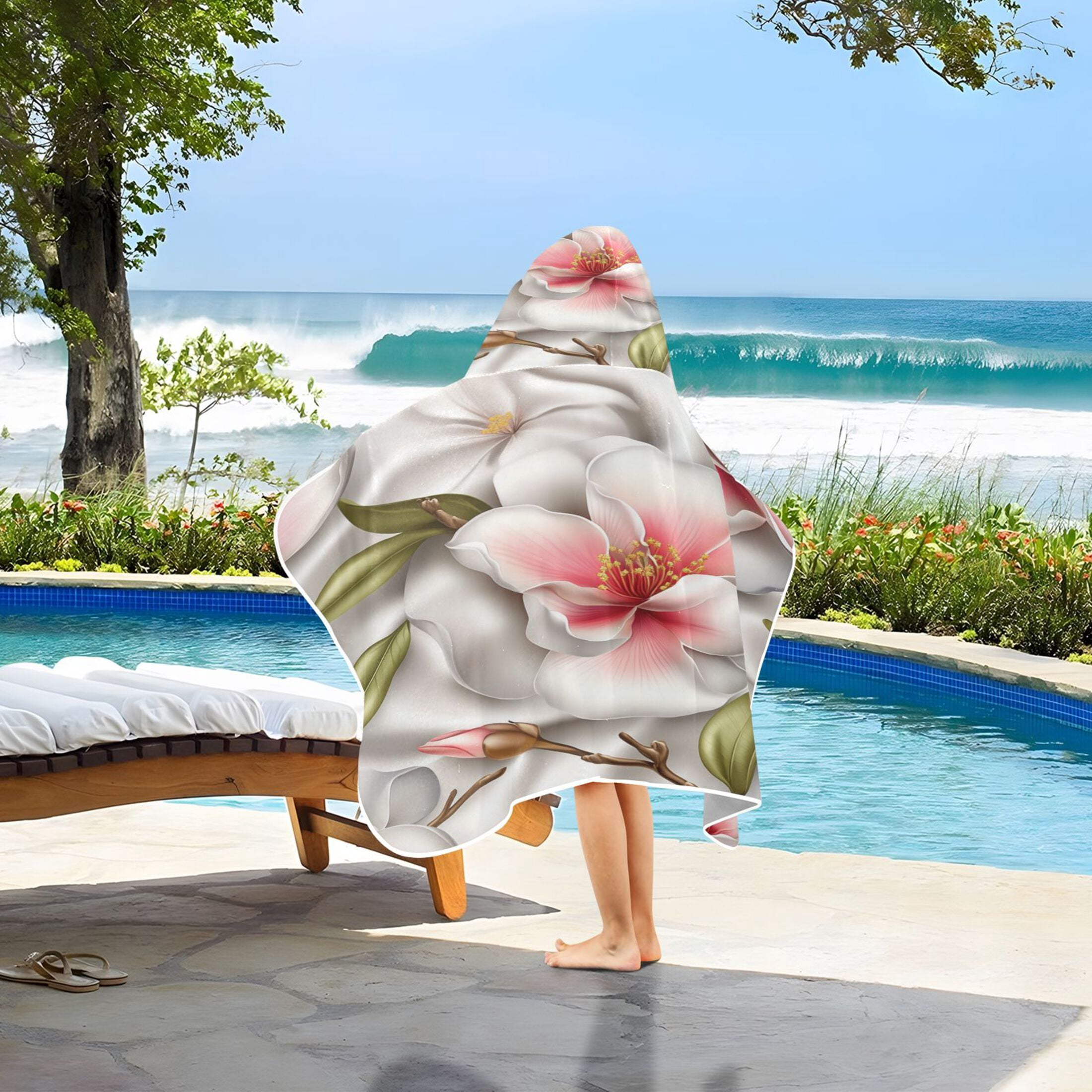 Botanical Garden Design 50x23.5" Baby Hooded Bath Towel Poncho, Quick-Dry and Triangle Pocket, Kids' Essential