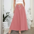 thumbnail image 5 of QIJIE Women's Skirts Drawstring Soft Elastic Swing Maxi Flowy Skirts Cotton Plus Size High Waist Trendy Long Length Skirts with Pockets Pink M, 5 of 6