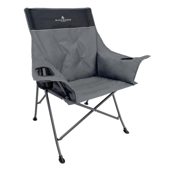 Black Sierra Portable Camping Chair for Adults, XL Outdoor Folding High Back Seat w/Heavy Duty Frame Supports 300 lbs, Padded Oversized Lawn Chair with Cupholder