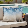 thumbnail image 4 of Blue Brown Ombre Coastal Outdoor Waterproof Pillow Covers, Sea Nautical Summer Beach Starfish Coral Decorative Square Throw Pillowcase Sofa Cushion Sham for Patio/Couch/Chair, 16"x16" 2 Pack, 4 of 8
