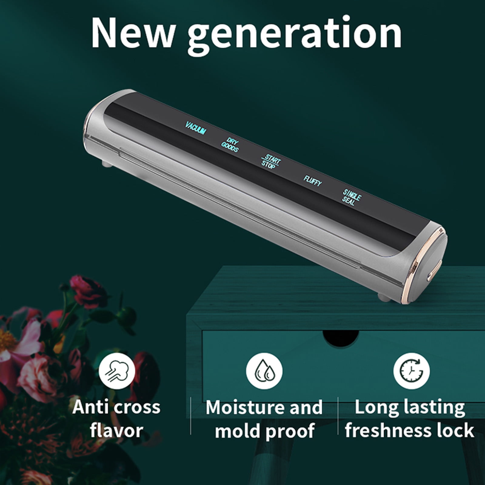 Vacuum Sealer Machine with 10 Bags, Blue, ABS Material, Dry/Moist Modes, Airtight Food Storage, Wide-Sealing, One-Click Operation, Enhanced Suction, 120W Power, 110V Rated Voltage White