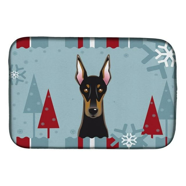 Carolines Treasures BB1741DDM Winter Holiday Doberman Dish Drying Mat