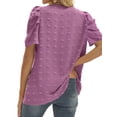 thumbnail image 5 of SLADYGLO Women Swiss Dots V Neck Puff Short Sleeve Pom Pom T-Shirt, 5 of 7