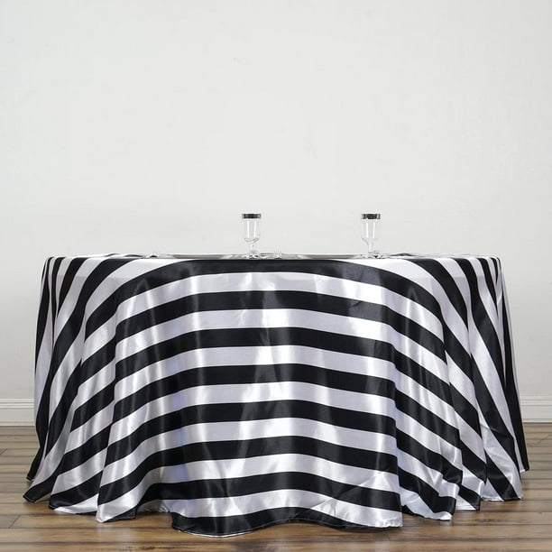 120 Stripe Satin Round Tablecloth, 120 Round Tablecloth Black And White