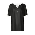 thumbnail image 4 of Women's T-Shirts Summer Tops 2025 Vacation Trendy V Neck Boho Short Sleeve Shirts Casual Loose Comfy Tunics-Black-XL, 4 of 5