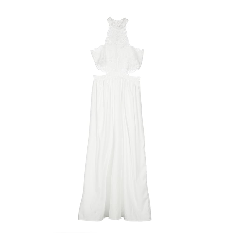 Lnzyyephy Women Hollow Out Lace Halter Dress, Crochet High Waist Pleated  Maxi Dress Wedding Party Dress - Walmart.com