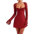 thumbnail image 6 of Michellecmm Women’s Lace Long Sleeve Dress, Low Cut Back Tie Mini Dress Tunic Dress Party Wear, 6 of 8