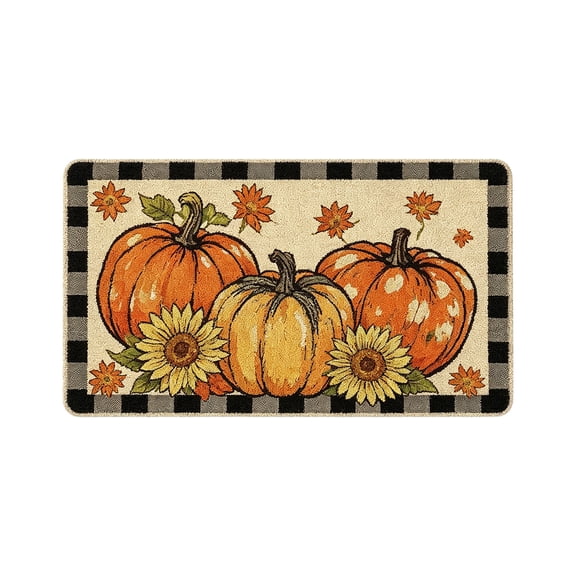 YuanGuangQ Thanksgiving Pumpkin Doormat, Fall Harvest Welcome Floor Mat for Indoor Outdoor Use, Decorative Door Rug for Front Porch, Entryway, Home Holiday Decoration