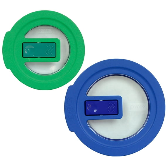 Pyrex Replacement Lid (1) 7200-NLC 2-Cup Blue & (1) 7202-NLC 1-Cup Green Round Plastic Cover Combo