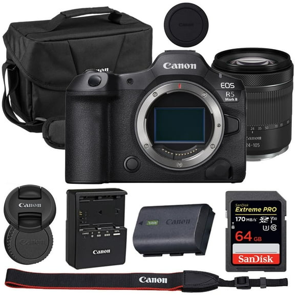 Canon EOS R5 Mark II Mirrorless Camera with 24-105mm Lens Bundle with Canon 200ES EOS Shoulder Bag   64GB Extreme PRO Memory Card